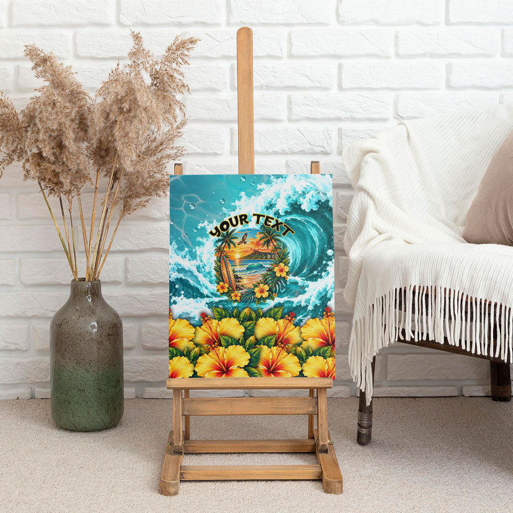 Personalized Hawaii 60th Birthday Eagle Canvas Wall Art Tropical Sunset Beach Hibiscus Ocean Wave