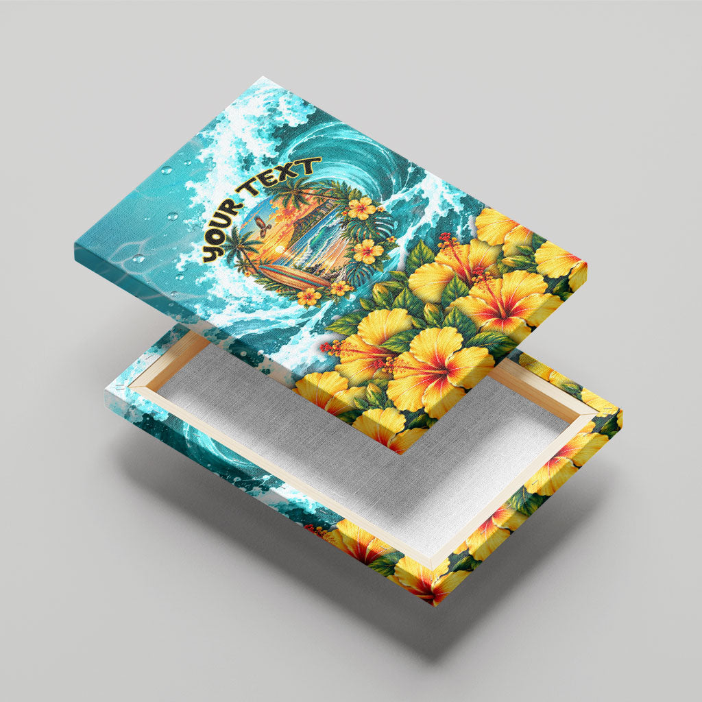 Personalized Hawaii 60th Birthday Eagle Canvas Wall Art Tropical Sunset Beach Hibiscus Ocean Wave