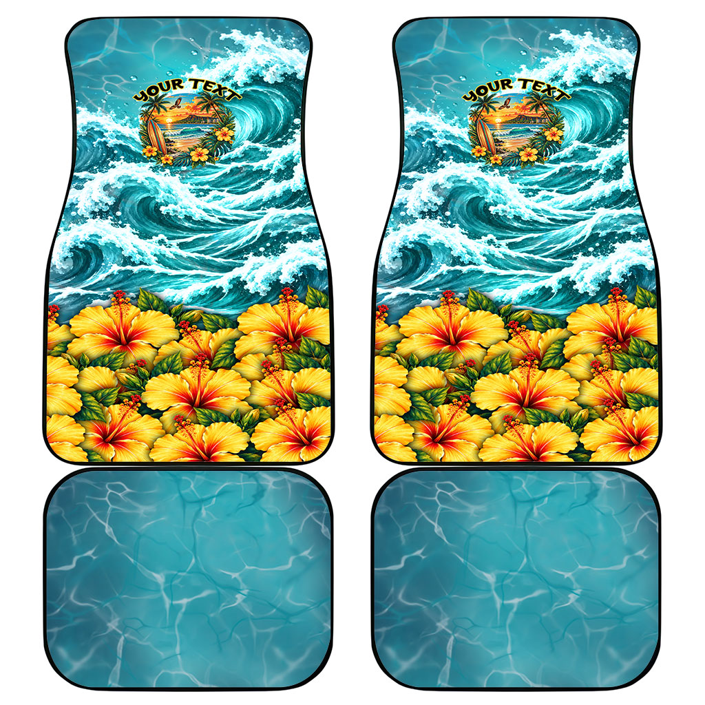 Personalized Hawaii 60th Birthday Eagle Car Mats Tropical Sunset Beach Hibiscus Ocean Wave