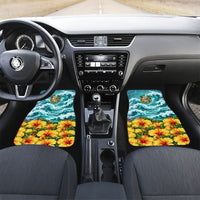 Personalized Hawaii 60th Birthday Eagle Car Mats Tropical Sunset Beach Hibiscus Ocean Wave