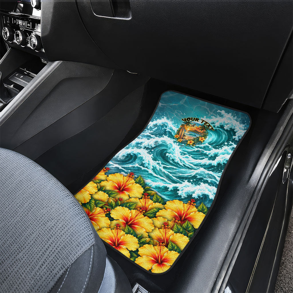 Personalized Hawaii 60th Birthday Eagle Car Mats Tropical Sunset Beach Hibiscus Ocean Wave