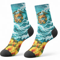 Personalized Hawaii 60th Birthday Eagle Crew Socks Tropical Sunset Beach Hibiscus Ocean Wave TS04 - Polynesian Pride