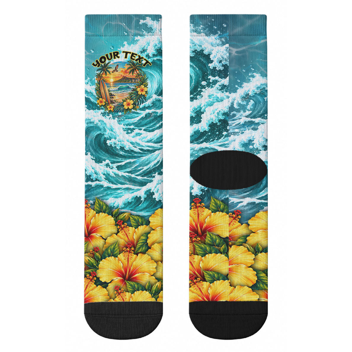 Personalized Hawaii 60th Birthday Eagle Crew Socks Tropical Sunset Beach Hibiscus Ocean Wave TS04 - Polynesian Pride