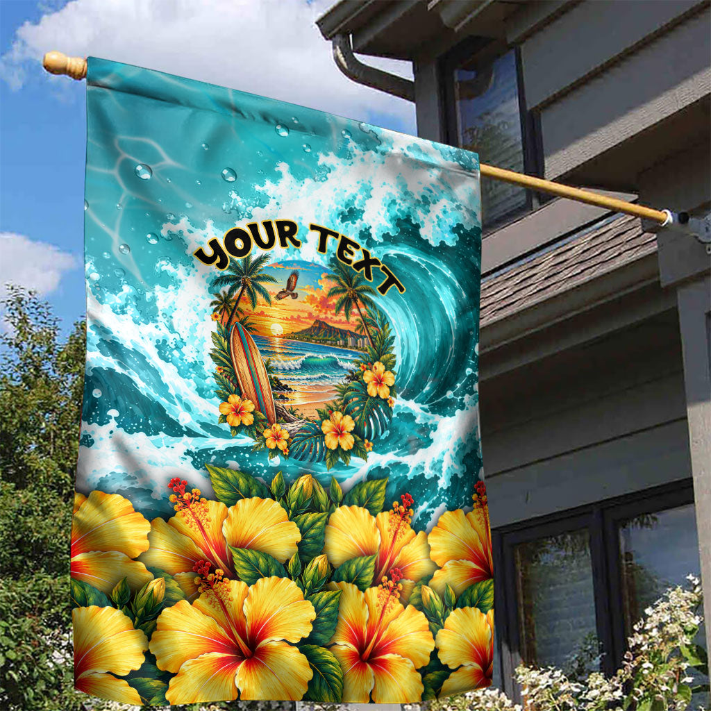 Personalized Hawaii 60th Birthday Eagle Garden Flag Tropical Sunset Beach Hibiscus Ocean Wave