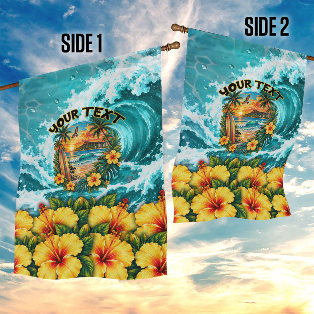 Personalized Hawaii 60th Birthday Eagle Garden Flag Tropical Sunset Beach Hibiscus Ocean Wave