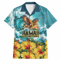 Personalized Hawaii 60th Birthday Eagle Hawaiian Shirt Tropical Sunset Beach Hibiscus Ocean Wave