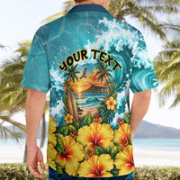 Personalized Hawaii 60th Birthday Eagle Hawaiian Shirt Tropical Sunset Beach Hibiscus Ocean Wave