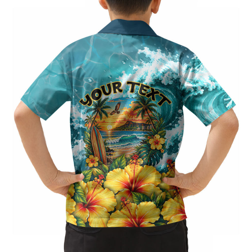 Personalized Hawaii 60th Birthday Eagle Hawaiian Shirt Tropical Sunset Beach Hibiscus Ocean Wave