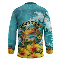 Personalized Hawaii 60th Birthday Eagle Hockey Jersey Tropical Sunset Beach Hibiscus Ocean Wave TS04 - Polynesian Pride