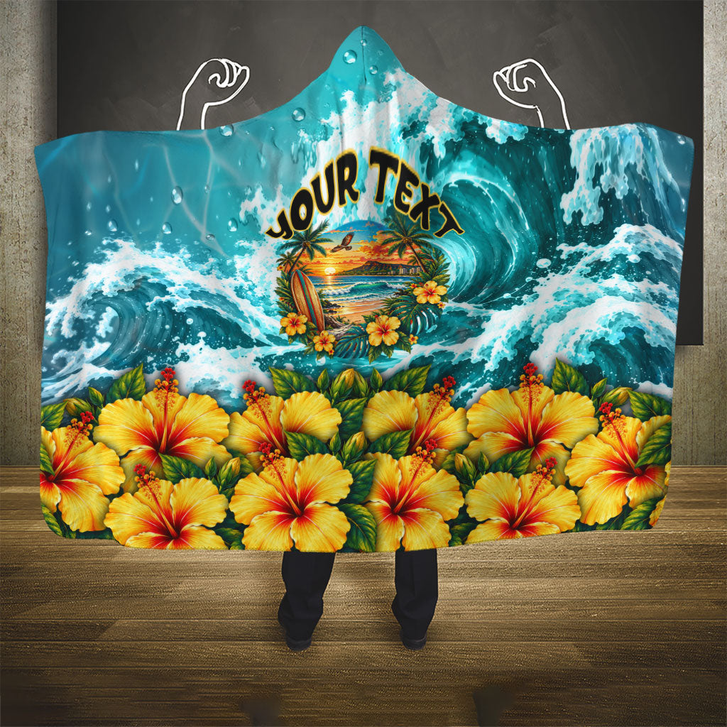 Personalized Hawaii 60th Birthday Eagle Hooded Blanket Tropical Sunset Beach Hibiscus Ocean Wave TS04 - Polynesian Pride