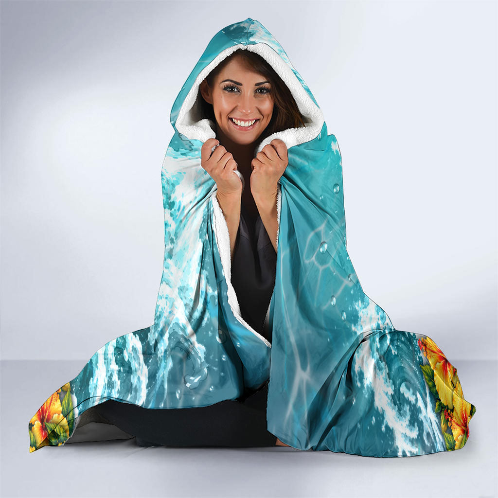 Personalized Hawaii 60th Birthday Eagle Hooded Blanket Tropical Sunset Beach Hibiscus Ocean Wave TS04 - Polynesian Pride