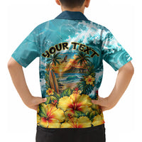 Personalized Hawaii 60th Birthday Eagle Kid Hawaiian Shirt Tropical Sunset Beach Hibiscus Ocean Wave