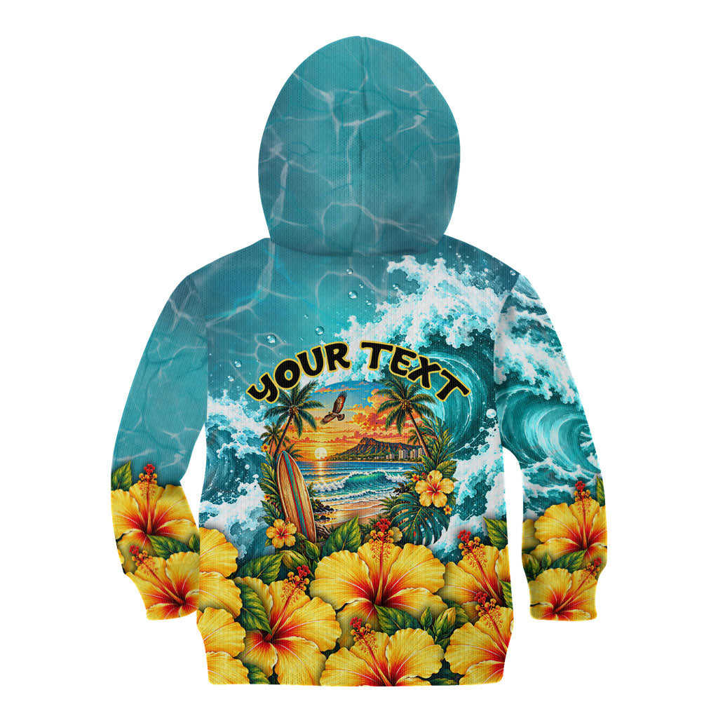 Personalized Hawaii 60th Birthday Eagle Kid Hoodie Tropical Sunset Beach Hibiscus Ocean Wave TS04 - Polynesian Pride