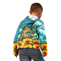 Personalized Hawaii 60th Birthday Eagle Kid Hoodie Tropical Sunset Beach Hibiscus Ocean Wave TS04 - Polynesian Pride