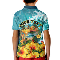 Personalized Hawaii 60th Birthday Eagle Kid Polo Shirt Tropical Sunset Beach Hibiscus Ocean Wave TS04 - Polynesian Pride