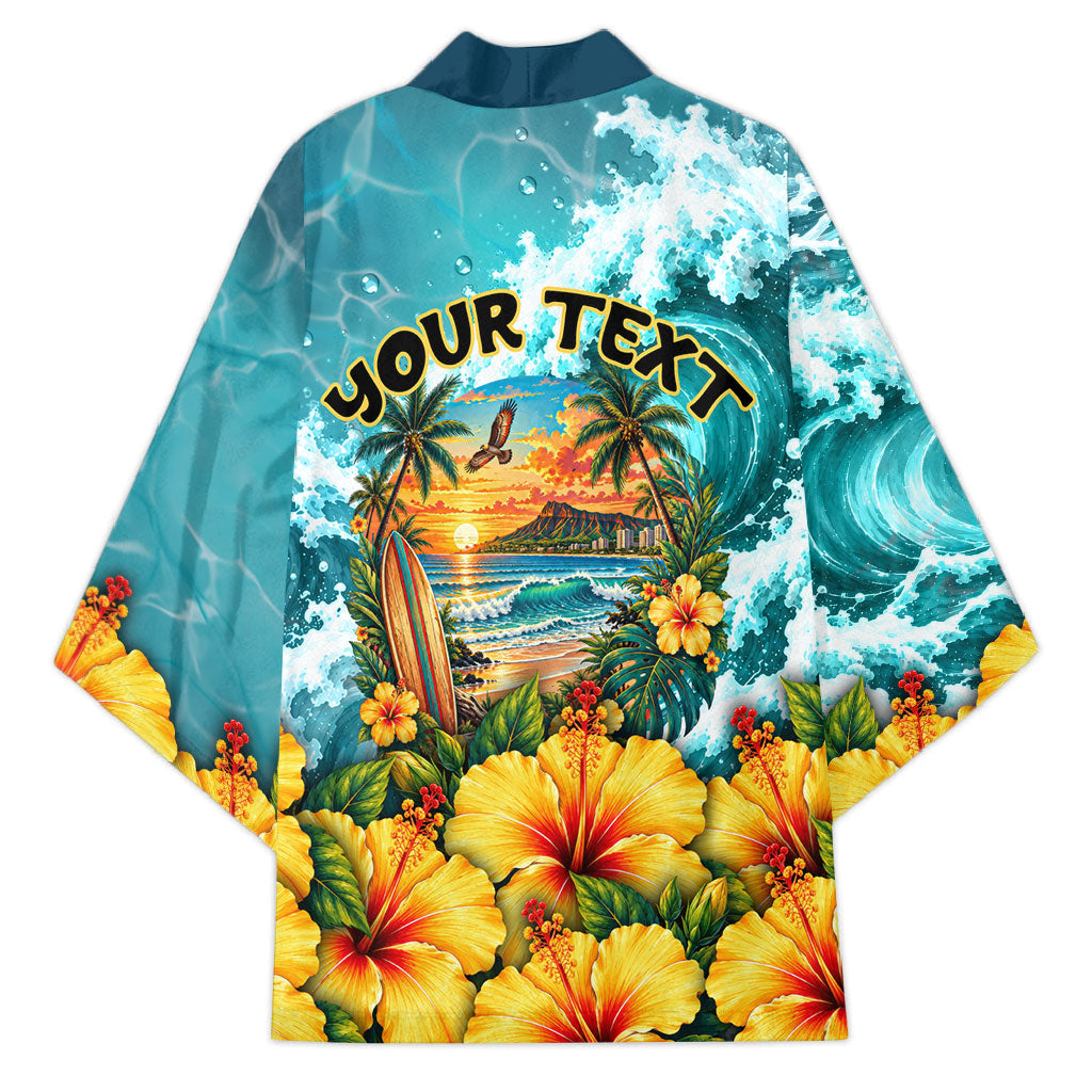 Personalized Hawaii 60th Birthday Eagle Kimono Tropical Sunset Beach Hibiscus Ocean Wave