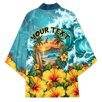 Personalized Hawaii 60th Birthday Eagle Kimono Tropical Sunset Beach Hibiscus Ocean Wave