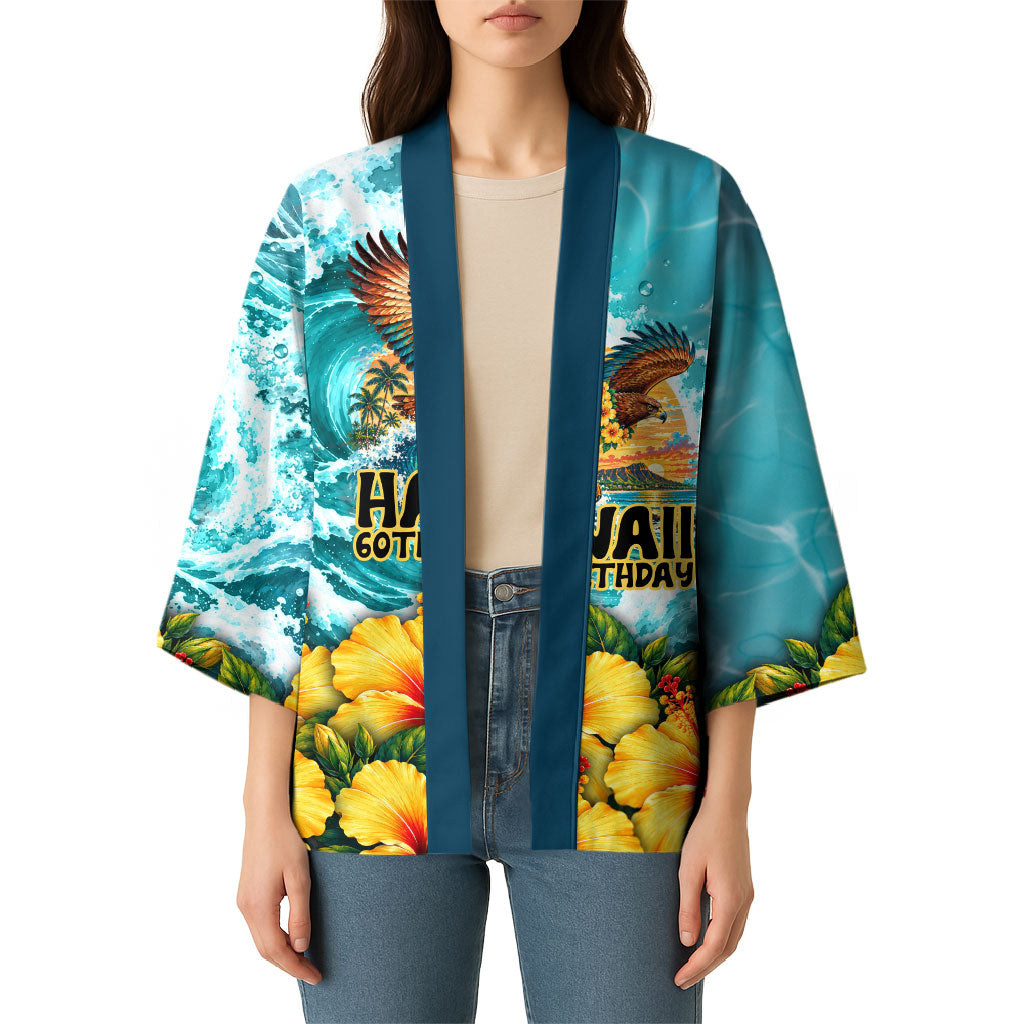 Personalized Hawaii 60th Birthday Eagle Kimono Tropical Sunset Beach Hibiscus Ocean Wave