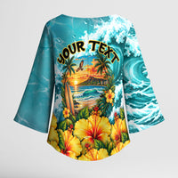 Personalized Hawaii 60th Birthday Eagle Kimono Sleeve Blouse Tropical Sunset Beach Hibiscus Ocean Wave TS04 - Polynesian Pride