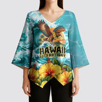 Personalized Hawaii 60th Birthday Eagle Kimono Sleeve Blouse Tropical Sunset Beach Hibiscus Ocean Wave TS04 - Polynesian Pride