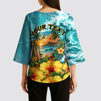 Personalized Hawaii 60th Birthday Eagle Kimono Sleeve Blouse Tropical Sunset Beach Hibiscus Ocean Wave TS04 - Polynesian Pride