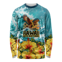 Personalized Hawaii 60th Birthday Eagle Long Sleeve Shirt Tropical Sunset Beach Hibiscus Ocean Wave