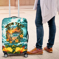 Personalized Hawaii 60th Birthday Eagle Luggage Cover Tropical Sunset Beach Hibiscus Ocean Wave