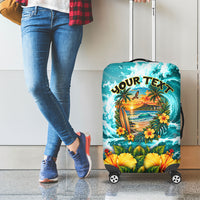 Personalized Hawaii 60th Birthday Eagle Luggage Cover Tropical Sunset Beach Hibiscus Ocean Wave