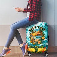 Personalized Hawaii 60th Birthday Eagle Luggage Cover Tropical Sunset Beach Hibiscus Ocean Wave