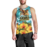 Personalized Hawaii 60th Birthday Eagle Men Tank Top Tropical Sunset Beach Hibiscus Ocean Wave