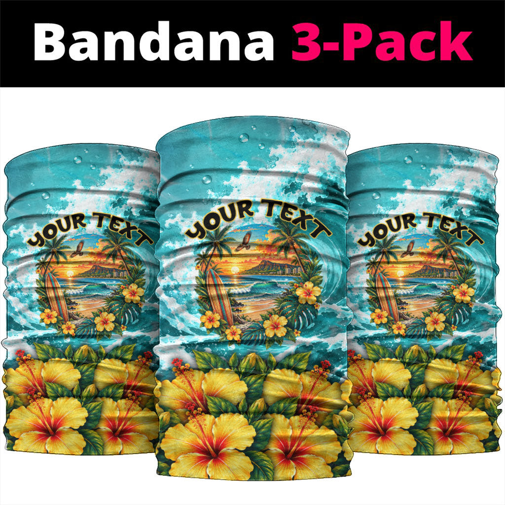 Personalized Hawaii 60th Birthday Eagle Neck Gaiter Tropical Sunset Beach Hibiscus Ocean Wave TS04 package One Size: 25*50cm Blue Yellow - Polynesian Pride