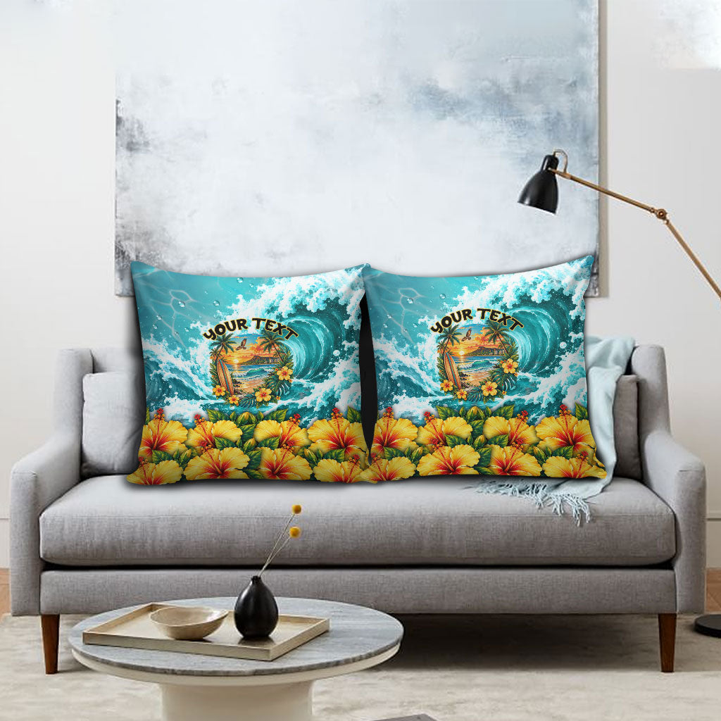 Personalized Hawaii 60th Birthday Eagle Pillow Cover Tropical Sunset Beach Hibiscus Ocean Wave TS04 - Polynesian Pride