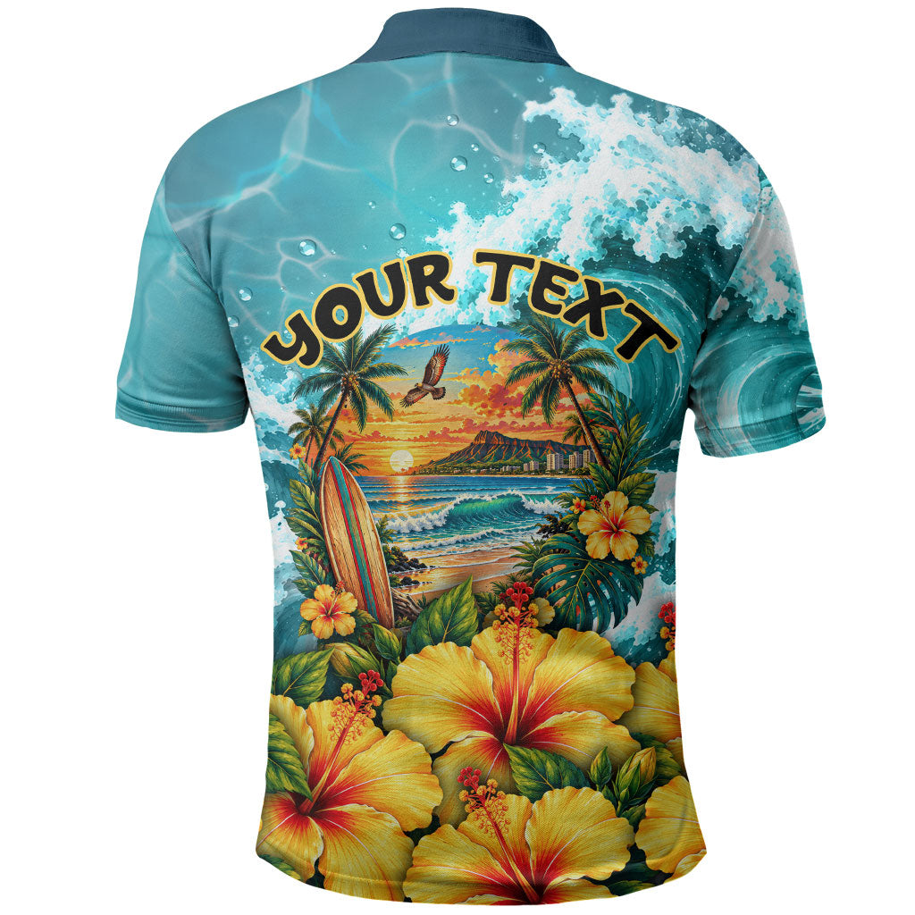 Personalized Hawaii 60th Birthday Eagle Polo Shirt Tropical Sunset Beach Hibiscus Ocean Wave TS04 - Polynesian Pride
