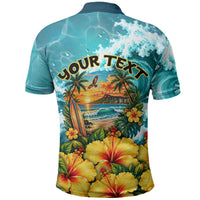 Personalized Hawaii 60th Birthday Eagle Polo Shirt Tropical Sunset Beach Hibiscus Ocean Wave TS04 - Polynesian Pride