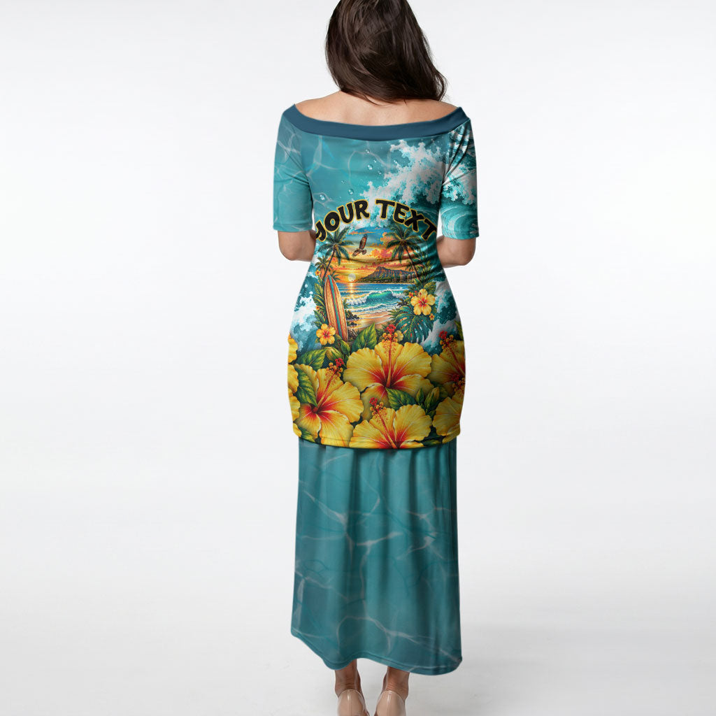 Personalized Hawaii 60th Birthday Eagle Puletasi Tropical Sunset Beach Hibiscus Ocean Wave TS04 - Polynesian Pride