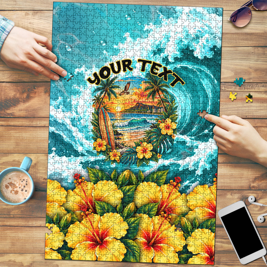 Personalized Hawaii 60th Birthday Eagle Puzzle Tropical Sunset Beach Hibiscus Ocean Wave
