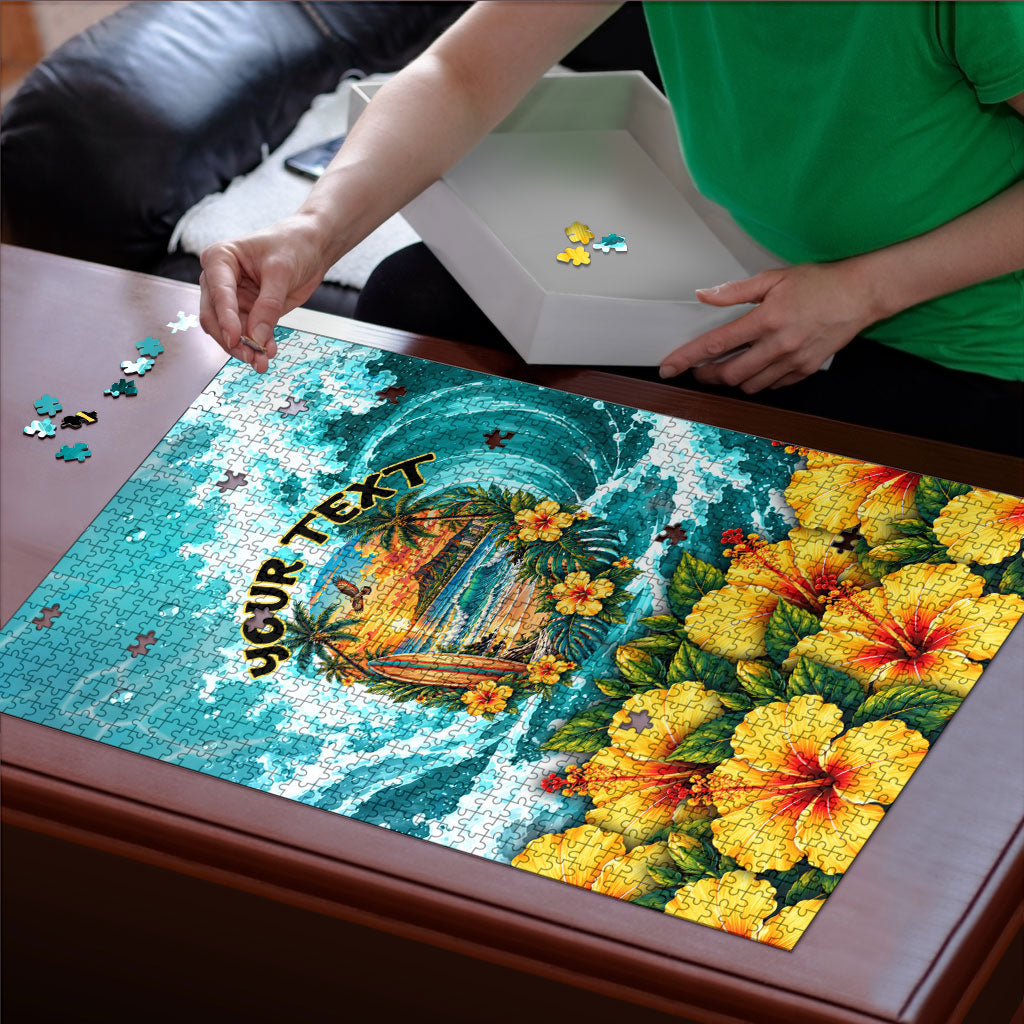 Personalized Hawaii 60th Birthday Eagle Puzzle Tropical Sunset Beach Hibiscus Ocean Wave TS04 - Polynesian Pride