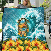 Personalized Hawaii 60th Birthday Eagle Quilt Tropical Sunset Beach Hibiscus Ocean Wave