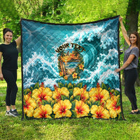 Personalized Hawaii 60th Birthday Eagle Quilt Tropical Sunset Beach Hibiscus Ocean Wave
