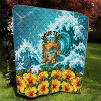 Personalized Hawaii 60th Birthday Eagle Quilt Tropical Sunset Beach Hibiscus Ocean Wave