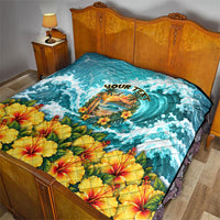 Personalized Hawaii 60th Birthday Eagle Quilt Tropical Sunset Beach Hibiscus Ocean Wave