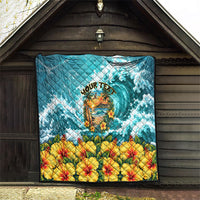 Personalized Hawaii 60th Birthday Eagle Quilt Tropical Sunset Beach Hibiscus Ocean Wave