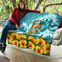 Personalized Hawaii 60th Birthday Eagle Quilt Tropical Sunset Beach Hibiscus Ocean Wave