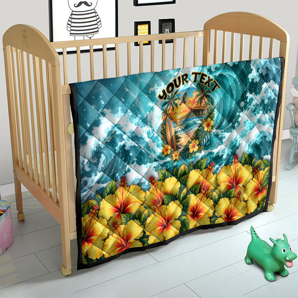 Personalized Hawaii 60th Birthday Eagle Quilt Tropical Sunset Beach Hibiscus Ocean Wave