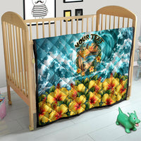 Personalized Hawaii 60th Birthday Eagle Quilt Tropical Sunset Beach Hibiscus Ocean Wave