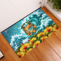 Personalized Hawaii 60th Birthday Eagle Rubber Doormat Tropical Sunset Beach Hibiscus Ocean Wave TS04 - Polynesian Pride
