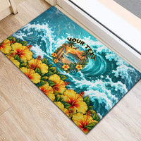 Personalized Hawaii 60th Birthday Eagle Rubber Doormat Tropical Sunset Beach Hibiscus Ocean Wave TS04 - Polynesian Pride