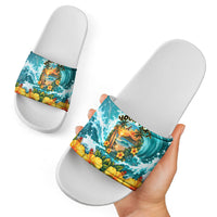 Personalized Hawaii 60th Birthday Eagle Slide Sandals Tropical Sunset Beach Hibiscus Ocean Wave