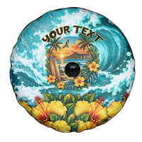 Personalized Hawaii 60th Birthday Eagle Spare Tire Cover Tropical Sunset Beach Hibiscus Ocean Wave TS04 - Polynesian Pride