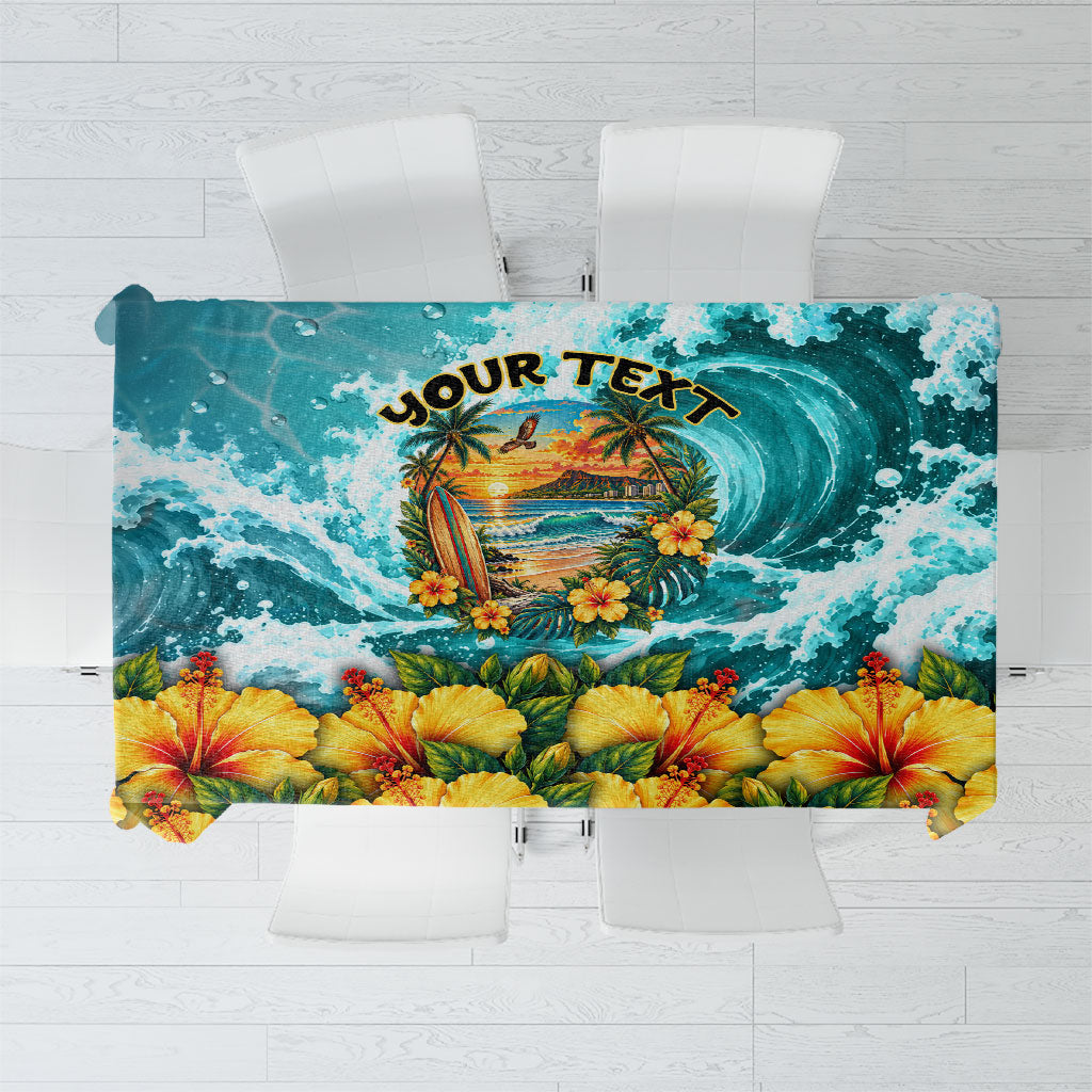 Personalized Hawaii 60th Birthday Eagle Tablecloth Tropical Sunset Beach Hibiscus Ocean Wave